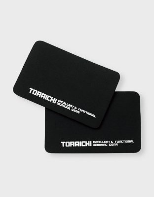 Two black rectangular knee pads with "TORAICHI" branding shown on a plain light background.
