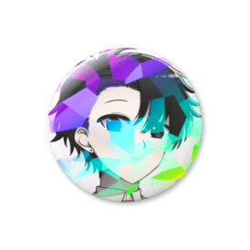 Can badge showing a stylized illustrated face with purple, teal, and green geometric overlays.