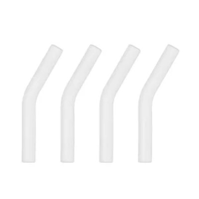 Four white silicone straw tip covers for 8mm/0.31 inch OD stainless steel straws on a white background.