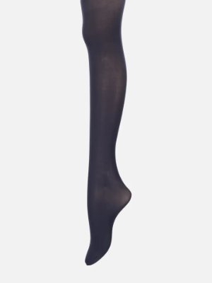 A single leg modeling dark-colored 60 denier women's tights against a white background.