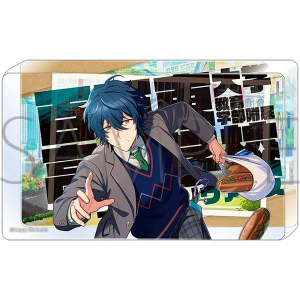 Acrylic block print depicting a dark-haired male character in a school uniform reaching forward against a school background.
