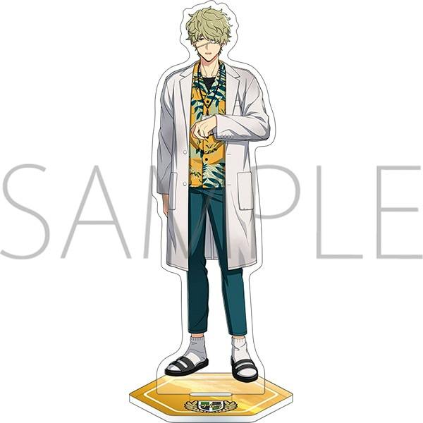Front view of the acrylic character stand (Schooldays ver.) depicting Keith Max on its base.