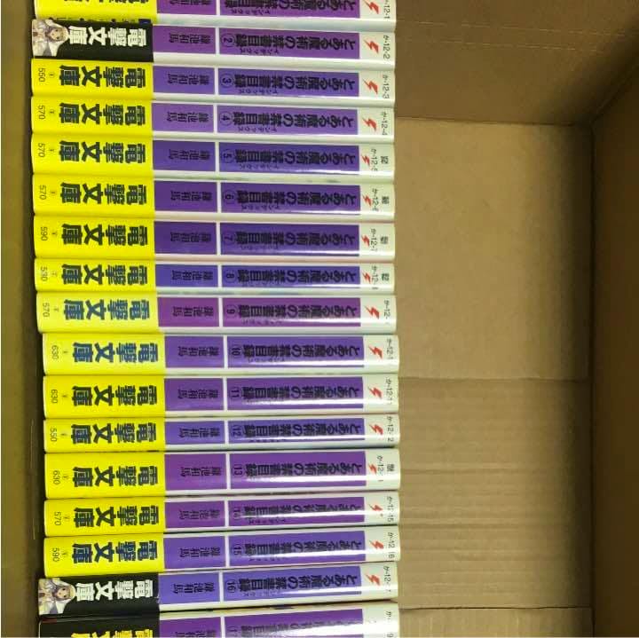 Boxed set of Toaru Majutsu no Index books showing multiple spines lined up inside a cardboard box.