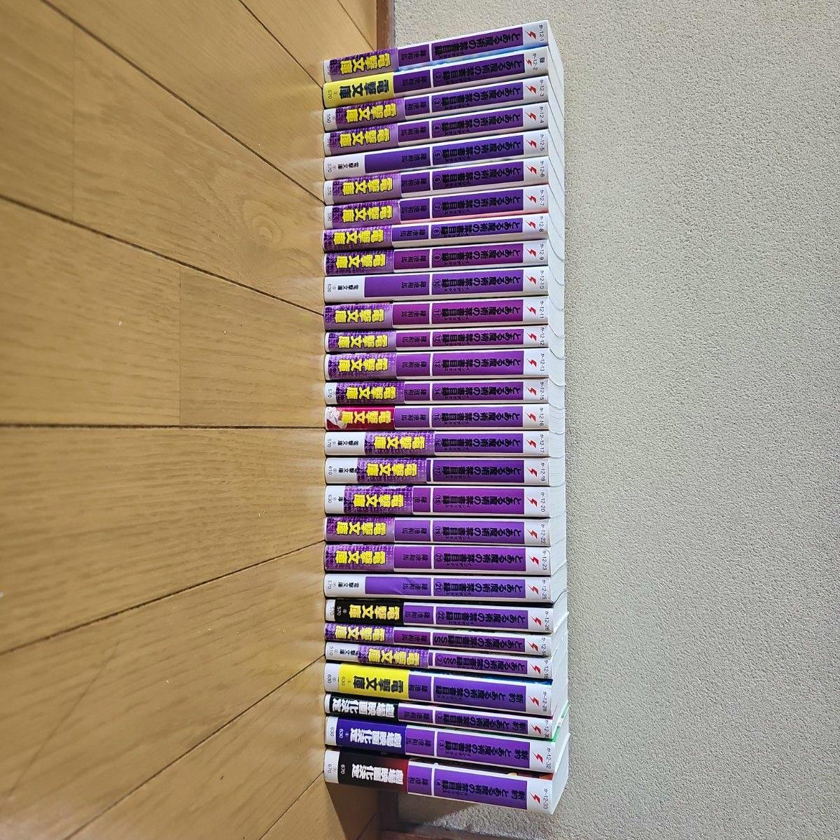 Stacked bulk set of とある魔術の禁書目録 comic volumes showing the spines arranged on a wooden floor.