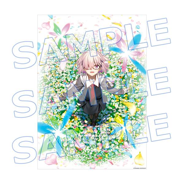 A3 metallic poster main visual showing an anime-style character standing in a field of flowers with a large SAMPLE watermark.