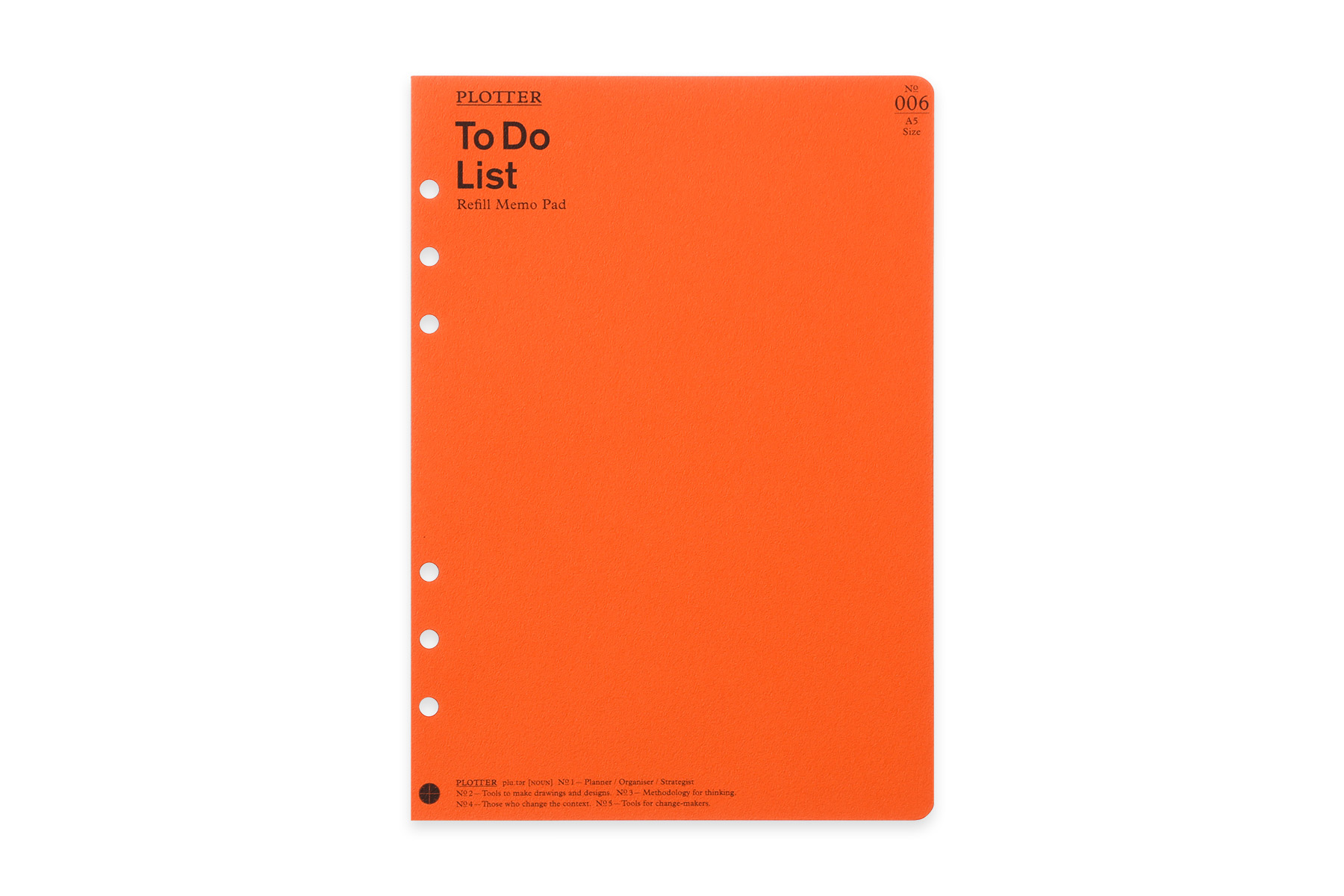 Orange A5 To Do List refill memo pad with punched binder holes and printed "To Do List" on the cover.