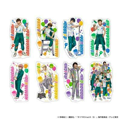 Eight character stickers from the "ダイヤのA actⅡ -Second Season- ステッカーセット (8枚入り) Graffiti Mode" arranged together on a white background.