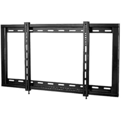 Black steel fixed TV wall-mount bracket with rectangular frame and vertical mounting rails.