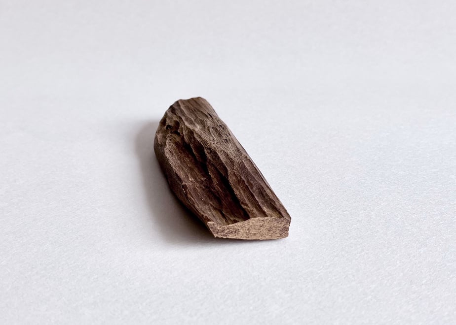 A single piece of incense wood (沈香) photographed on a white background.