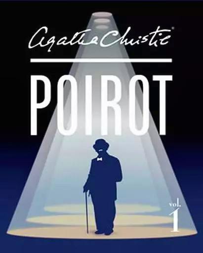 Blu-ray cover art for Poirot showing a silhouetted man with a cane under a spotlight and the text "Agatha Christie" and "POIROT vol.1".
