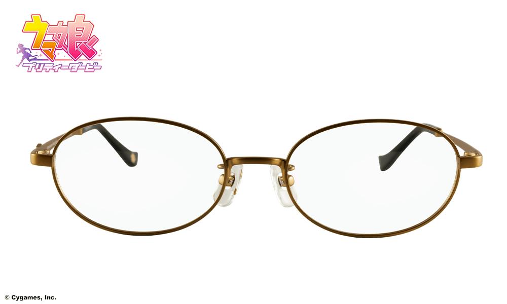 Front view of the gold oval glasses (Agnes Tachyon image model) on a white background.
