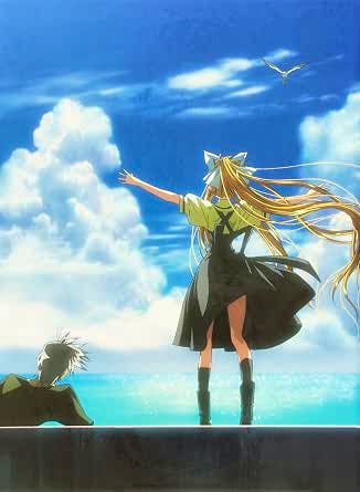 Cover art for the CD showing an illustrated girl with long hair standing on a seaside wall and a seated figure under a blue sky.