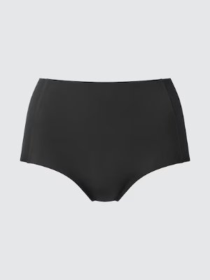 Front view of a black women's seamless just-waist nylon underwear.