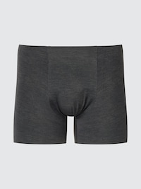 Front view of the AIRism Seamless boxer briefs in dark grey on a light background.