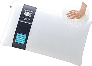 White rectangular pillow cover with a black product band and a circular inset showing a hand pressing the pillow.