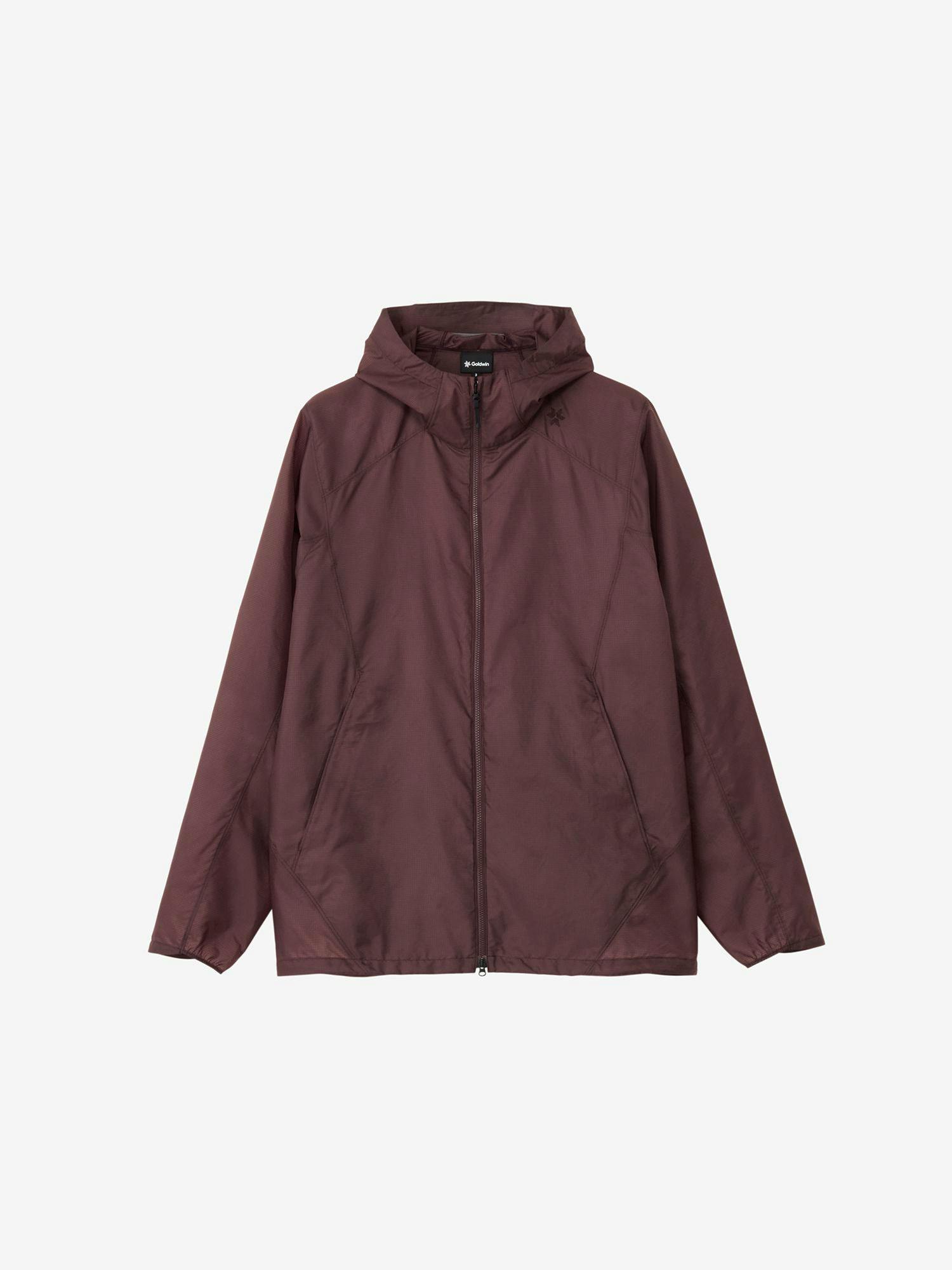 Front view of the unisex packable wind jacket showing hood, full-length zipper, and long sleeves.