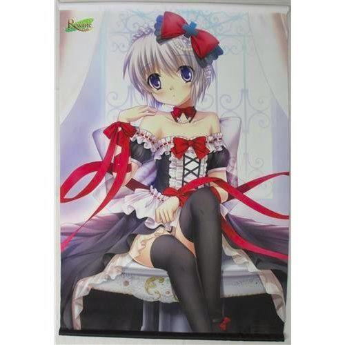 B2 tapestry of 千里朱音 (Rewrite) showing the character seated in a frilly dress with red ribbons.