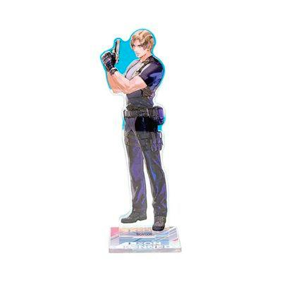 Front view photo of the hologram acrylic decorative stand depicting Leon S. Kennedy on its rectangular base.