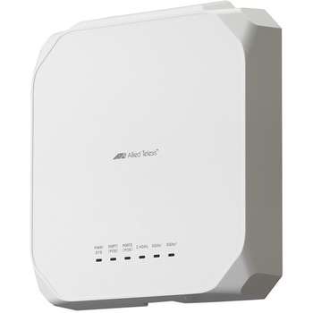 Front and side view of a white AT-TQm6403 GEN2 wireless LAN access point with Allied Telesis logo and status indicator labels visible.