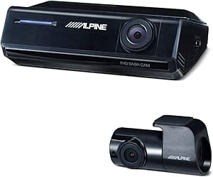 An Alpine DVR-C320R dash cam main unit and a smaller secondary camera shown on a white background.