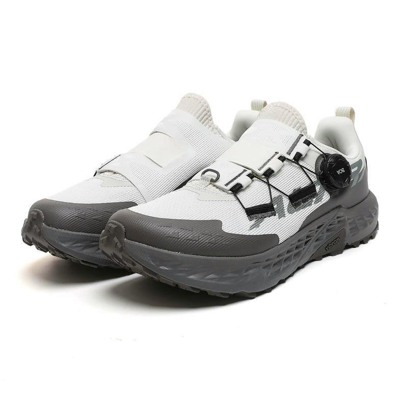 Pair of white and gray ALTRA Timp5 BOA men's sneakers displayed on a white background.
