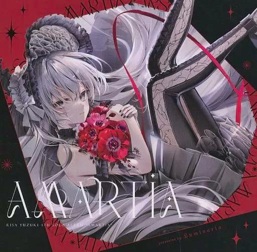CD cover art depicting a silver-haired female character holding red flowers with the title "AMARTIA".