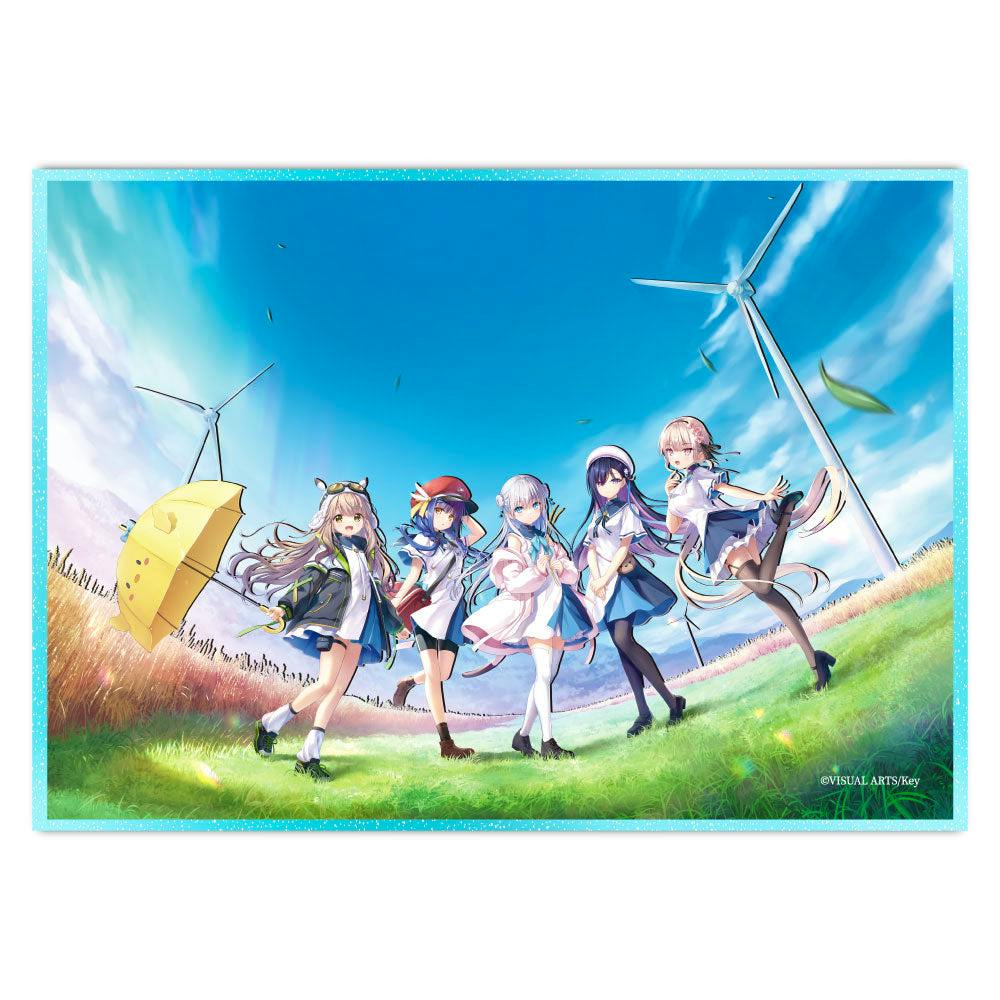 Acrylic decorative panel depicting five anime-style girls standing in a grassy field with windmills under a bright blue sky.