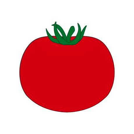 Illustration of a tomato-shaped cushion with a red body and green leaf-like top.