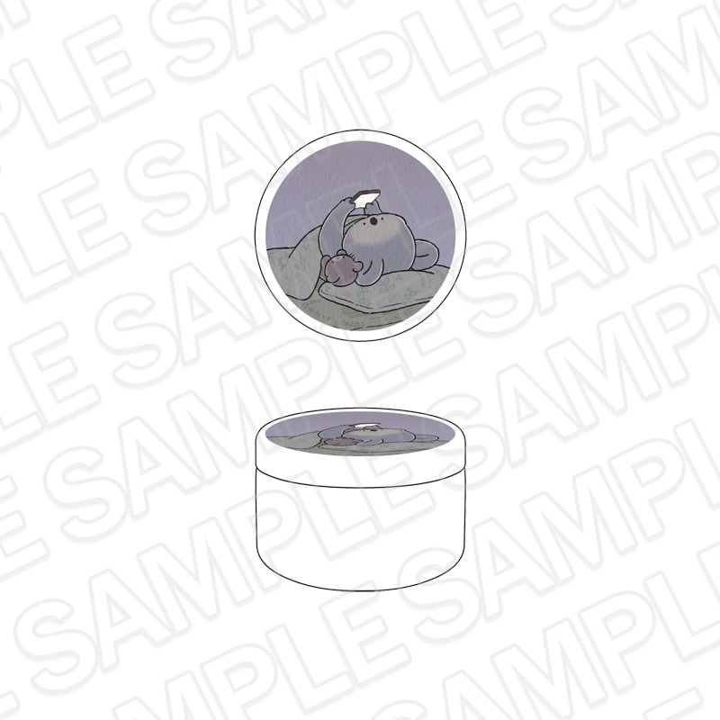 Mockup illustration of the round aluminum collection tin showing the "Koala Diary" sleeping koala artwork on the lid.