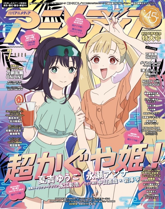 Cover of the magazine アニメディア 2026 July issue showing two illustrated anime characters and Japanese cover text.