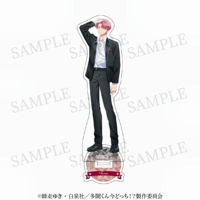 Acrylic stand of Fukuhara Tamon in a suit standing on a decorative round base, shown with SAMPLE watermark.