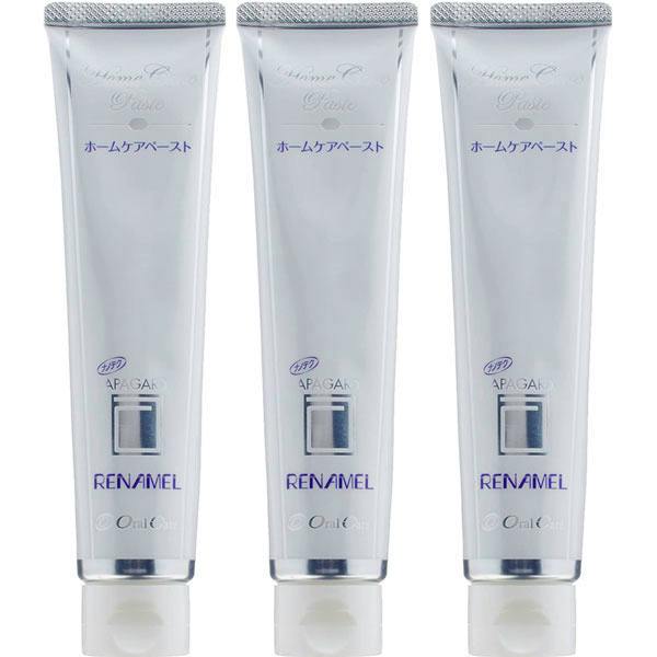 Three tubes of Apagard Renamel toothpaste displayed side by side.