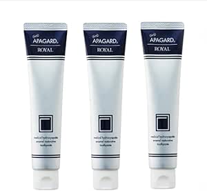Three tubes of Apagard Royal toothpaste (4.8 oz / 135 g each) shown upright on a white background.
