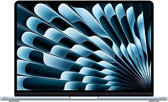 Open Apple 13.6-inch MacBook Air (Sky Blue) showing the display and front of the keyboard.