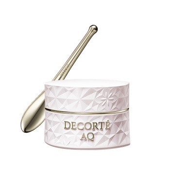 A jar of AQ Concentrate neck cream (main product) shown with a gold curved applicator.