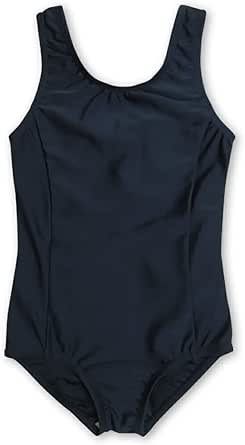 Front view of a navy U‑cut one-piece girls' school swimsuit.