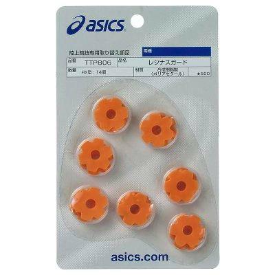 Blister-pack card showing seven orange round plastic parts labeled asics レジナスガードCL (TTP806).