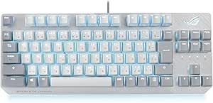Top-down photo of the Moonlight White ASUS ROG Strix Scope NX tenkeyless wired mechanical keyboard with RGB backlighting.