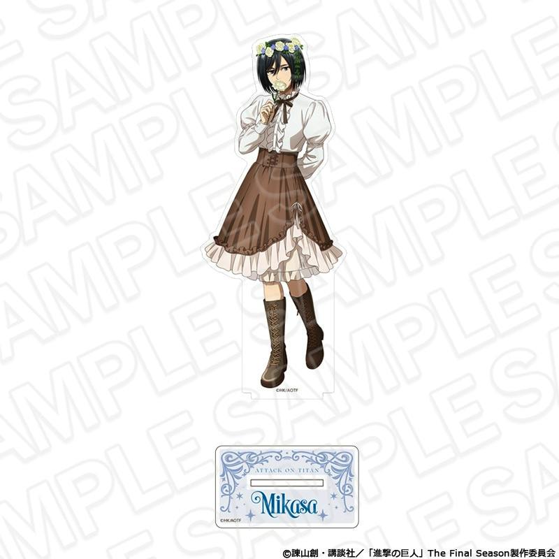Front view of the Mikasa Ackerman Flower Crown ver. large acrylic decorative stand with its printed nameplate base and SAMPLE watermark.
