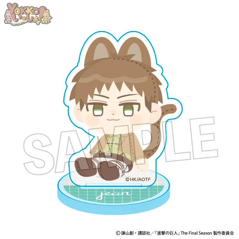 Illustration mockup of the Jean acrylic decorative stand in chibi "plush-ear" mode seated on a round base with a visible SAMPLE watermark.