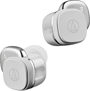 Audio-Technica ATH-SQ1TW2NC gray true wireless in-ear earbuds shown against a white background.