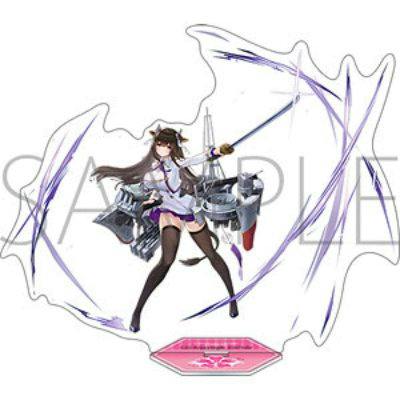 Azur Lane acrylic stand showing the character 樫野 (Kashino) in outfit holding a weapon, attached to a pink hexagonal base.