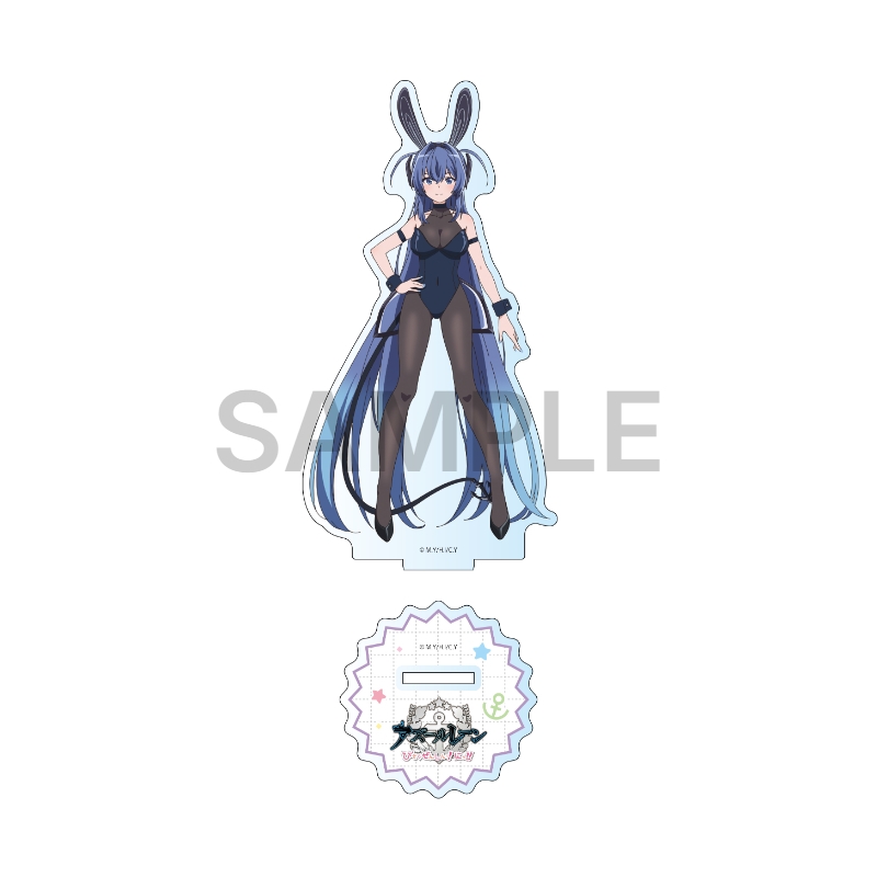 Product image of the New Jersey acrylic stand showing the character in a dark bunny outfit with its round display base on a white background and a SAMPLE watermark.