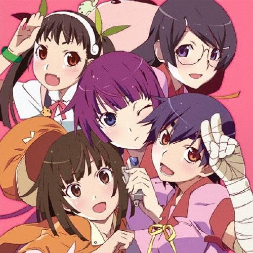Album cover art showing five illustrated characters from 化物語 (Bakemonogatari) against a pink background.