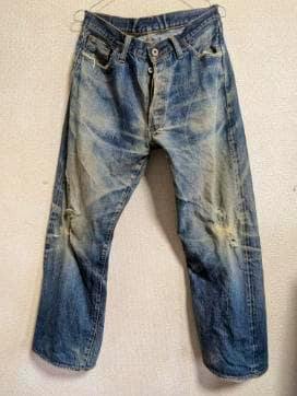 Front view of the BALL Real Damege straight denim men's jeans showing heavy vintage fading and distressing.