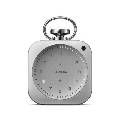 Front view of the BALMUDA The Clock DSC01-SV alarm clock shown against a white background.