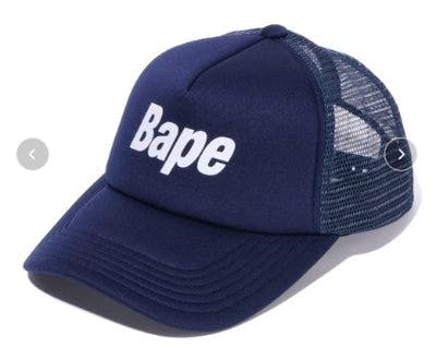 Navy mesh baseball cap with the "Bape" logo on the front.