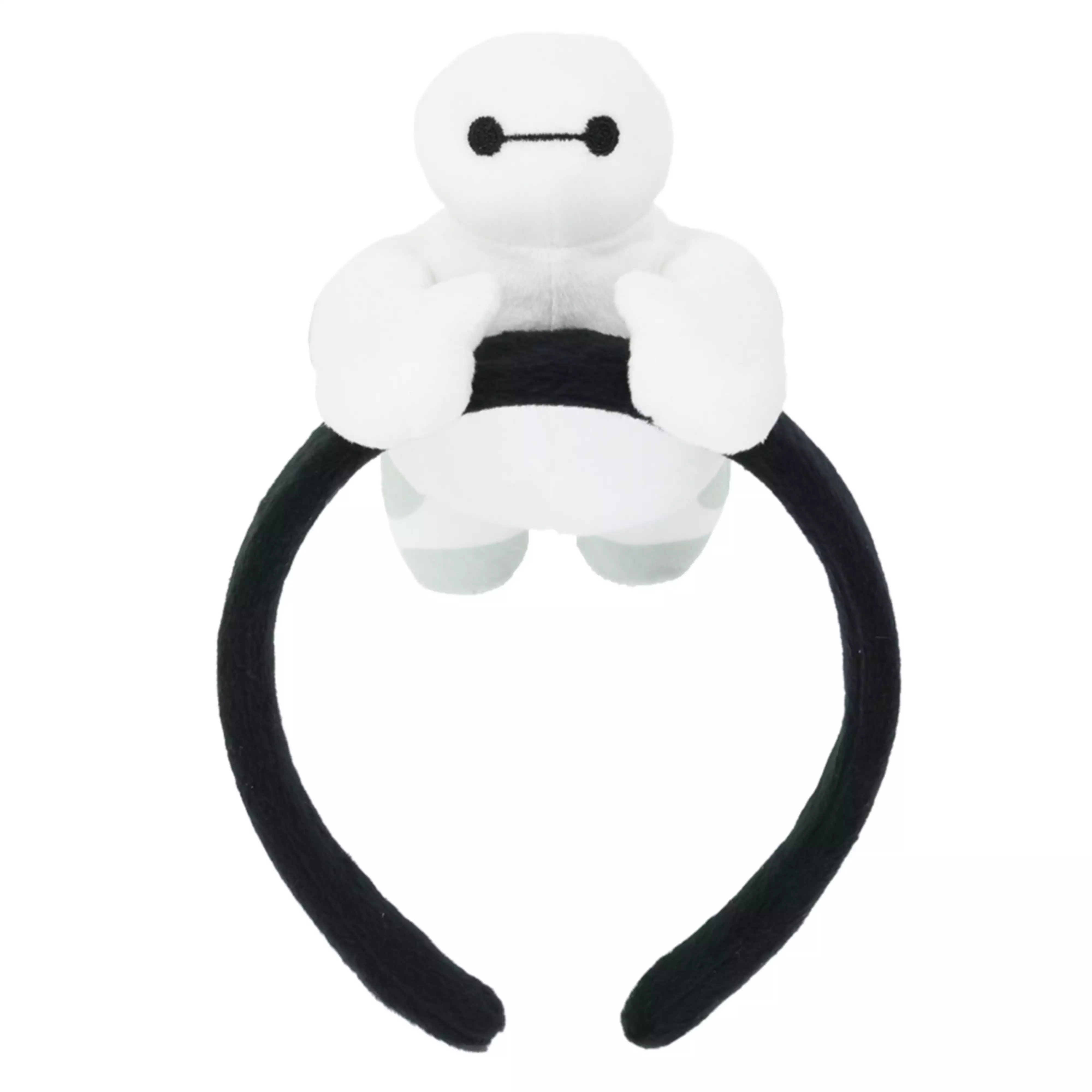 Front view of a headband with a plush Baymax character attached at the top.