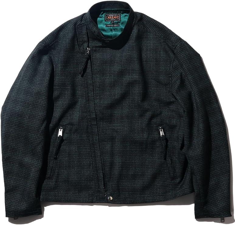 Front view of the Beams Plus Riders neon plaid men's wool blouson jacket laid flat.