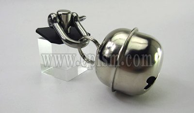 A small metal bell with a clip-on mount displayed on a white background.